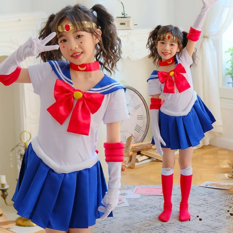 Girls Sailor Moon Cosplay Costume Kids Halloween Party Dress Anime Themed Outfit 150cm