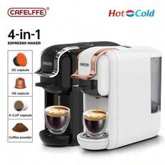 CAFELFFE Kaffebryggare 4-i-1 Kapselkaffemaskin 19 bar Helautomatisk Liten Hushållsstorlek 0,6L Avtagbar Vattentank Kompatibel med Universal 1450W Kaff - Vitt