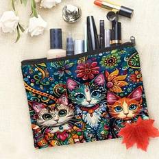 Cat Print Zipper Makeup Bag - Lightweight Multifunctional Women Travel Cosmetic Pouch, Thoughtful Gift For Mom, Sister, Friend - Multicolor - Cat Bag
