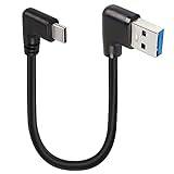 GELRHONR 25 cm USB-typ C-kabel kort, högervinklad USB 3,0 till USB C-kabel, 90 graders typ C laddningskabel 18 W snabbladdning 5 Gbps dataöverföring – svart