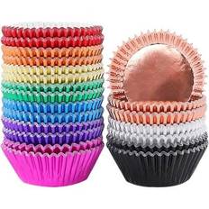 JiaWang 100/200 st flerfärgade folieformar för muffins, muffinsformar och bakformar av fetttäta papper, dekorationsformar i standardstorlek för bröllo - Multifärgad (Multi-size)