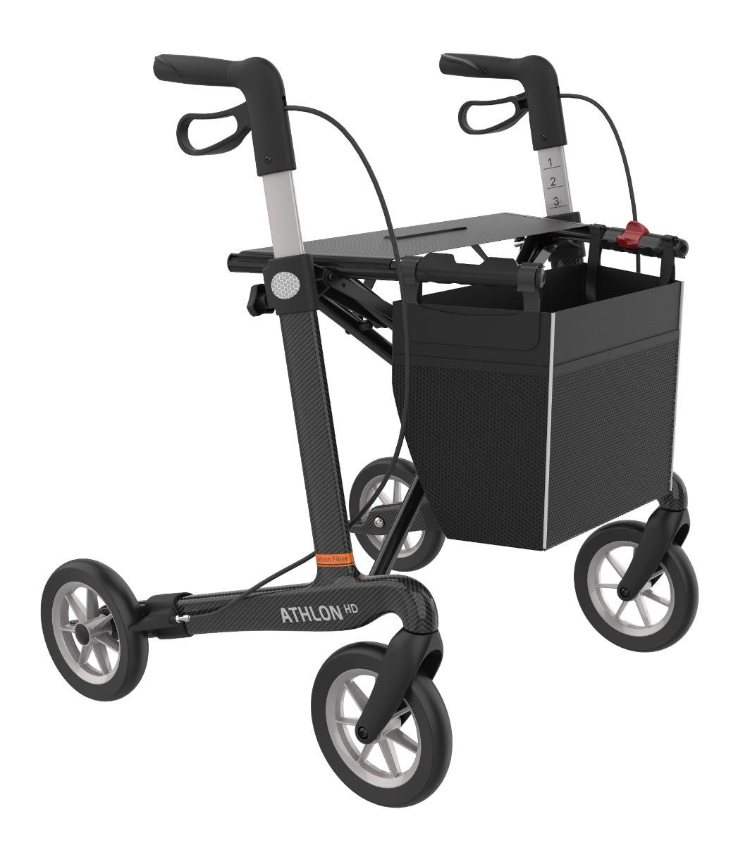 Rollator Athlon HD Bred Kulfiber Sort m/soft hjul