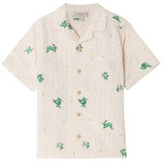 garbo&friends Seersucker Kortärmad Skjorta Azulejos Emerald 98/104 cm  Vit  98/104 cm  Unisex