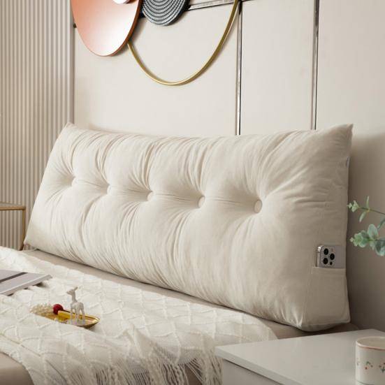 Sänggavel Kilkudde Sänggavel Triangulär Sänggavelkudde Ergonomiskt Ryggstöd Stödkudde med Sidoficka för Sovsalssäng Soffa kamel
