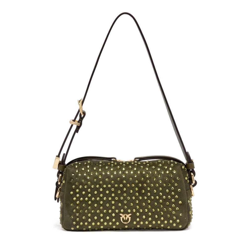 PINKO Olive Studded Læder Skuldertaske - Tasker - Dame - Grøn - ONE SIZE - Uld