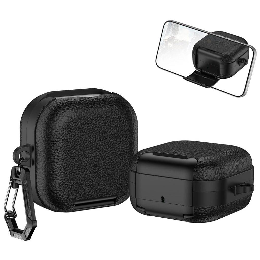 Samsung Galaxy Buds4/Buds4 Pro Skal med mobilstativ & karbinhake - Svart