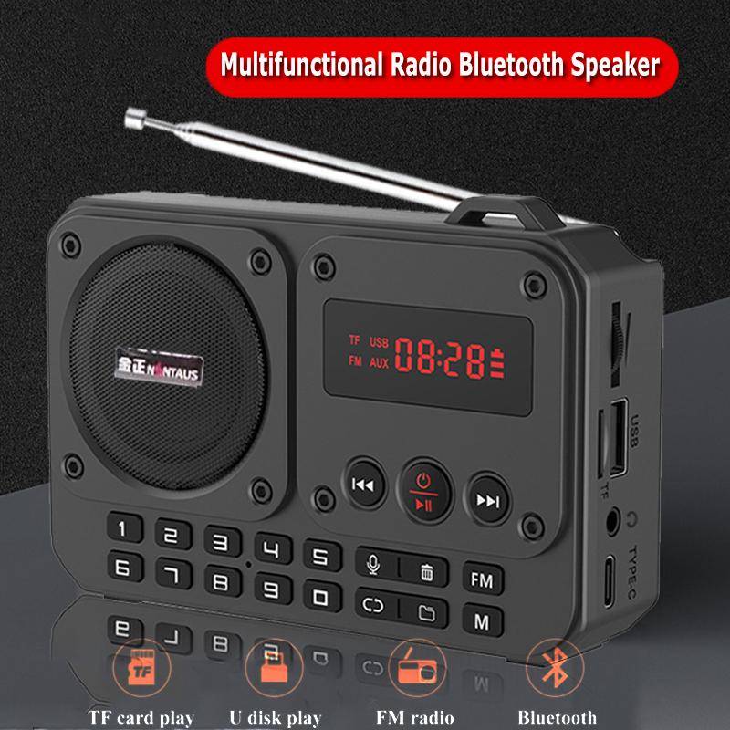 Mini Bärbar FM-radio Multifunktionella Radioapparater Bluetooth-högtalare Inspelare med LED-display Mappväxling TF-kort U-diskuppspelning grå