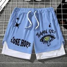 Herr sommar Sport Fritid Tryckt Dragsko 2 i 1 Shorts - Babyblå - L,M,S,XL,XS,XXL