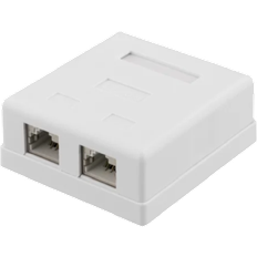 Deltaco RJ45 uttag, 2xRJ45, dubbelt utanpåliggande, Cat.6A FTP - Vit