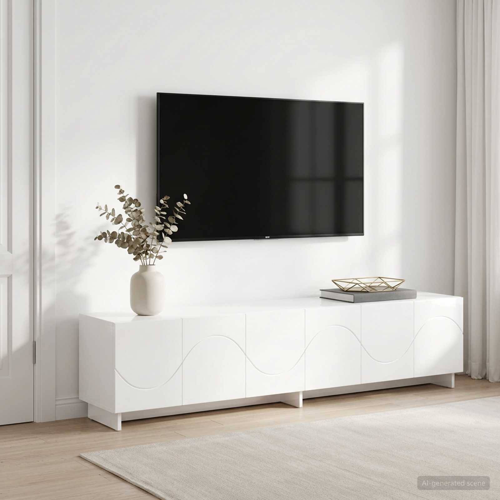 vidaXL TV-bord 179,5 x 34,5 x 40 cm Hvid højglans Konstrueret træ