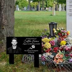 Anpassningsbar trädgård, trästake på kyrkogården - personliga foton, namnskylt utomhus - minnesmärke, familj, vänner, plakett - Svart (En-Storlek)