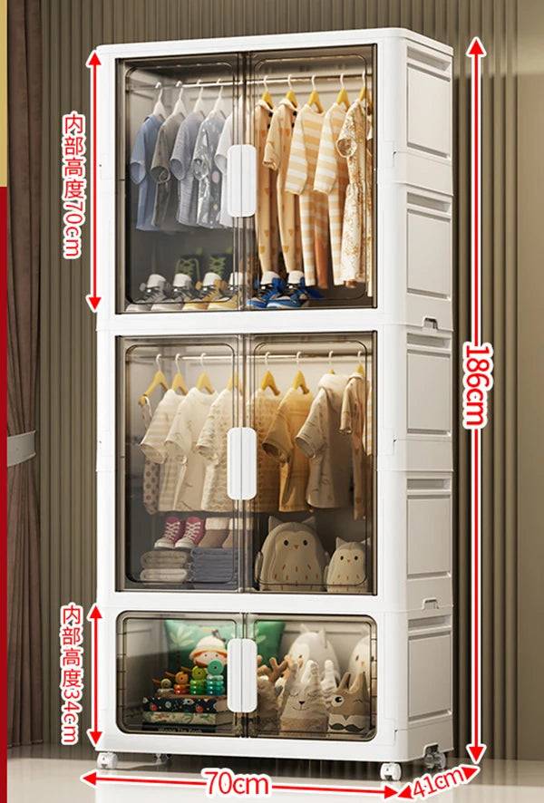 Wardrobe Clothes Organizer Foldable Organizer Cupboard Movable Storage Cabinets for Home - 70x41x185cm-brown