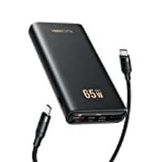 VEEKTOMX Power Bank 20000mAh 65W Powebank Laptop QC4.0 bärbar laddare PD3.0 snabbladdning Externt batteri MacBook med 100W USB C till C laddningskabel kompatibel iPhone/Galaxy/Dell/Switch/Steam Deck