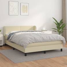 vidaXL Ramsäng med bäddmadrass gräddvit 140x190 cm konstläder