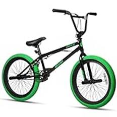 Avasta Hesper Barncykel på 20 tum, Freestyle BMX med 4 pegs, cyklar för barn mellan 6 och 14 år och nybörjare, svart med gröna däck