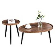 Ovalt soffbord i trä Set med 2 st. 80 cm stora och 40 cm små runda bord, MDF-trä, bordsskiva under soffa-bord, triangelben i metall, , mittbord, vardagsrum
