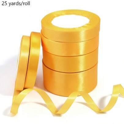 25 yards/rulle gyllengult satinband, enfärgat glansigt tyg, lämplig för gör-det-själv-bröllopsinbjudningar, brudbuketter, presentinslagning, festdekor (1,5 cm,1,2 cm,2,5 cm,2 cm,3,8 cm,1 cm)