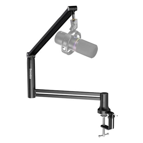 SocoDox Low Profile Mikrofonarm Ständer – Schwerlast-Boomarm für Blue Yeti, kompatibel mit AT2020 u.v.m., Tragfähigkeit 1,5 kg, 4 Befestigungsoptionen, inkl. 3/8" auf 5/8" Adapter