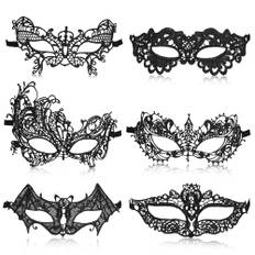 Andibro 6 stycken venetiansk mask spets damer, svart sexig damer spets ögonmask gotisk maskerad ansiktsmaskerad för karneval aftonklänning dans boll halloween fest
