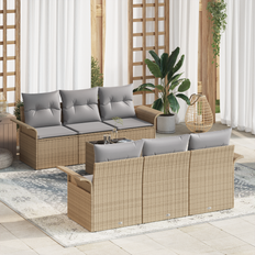 vidaXL 7-delt havemøbelsæt med puder beige poly rattan