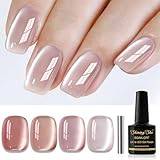 Shining She Cat Eye gelnagelpolish, 4 färger kristallgelé, naken, rosa magnet, gelpolering, CatEye gellack set Soak-Off UV-nagellack gnistrar manikyr gör-det-själv, 8 ml