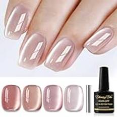 Shining She UV nagellack gelé magnet kattöga, 4 färger klassiska kristaller kattöga naken rosa UV gel nagellack blötläggning UV nagellack set för nagelkonst fransk manikyr salong, 8 ml