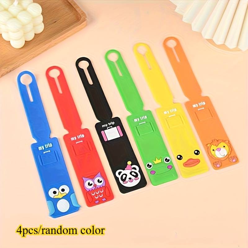 TEMU 4pcs Vibrant Cartoon Airplane Luggage Tags, Creatively Cute Silicone Luggage Tags, Tag Boarding Passes, Luggage Tags, Tags - Travel Bag Additions. Random Color