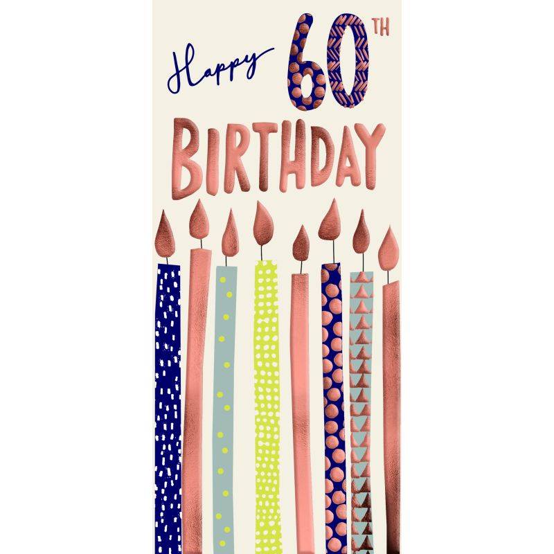 Happy 60th Birthday - Aflangt fødselsdagskort &amp; kuvert