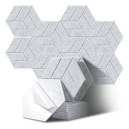 JurciCat 12 st akustikpaneler Hexagon självhäftande akustikpaneler Akustikskum Akustikpanel Väggpaneler Ljudabsorbent för ljudstudio Kontorsstudio Spelrum (30x26x0,9cm)