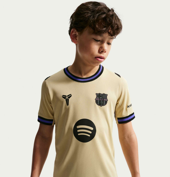 Nike Big Kids' Kobe Dri-fit Soccer Replica Jersey Fc Barcelona 2025/26 Stadium Away Fanshop Fotboll Team Gold/persian Violet/team Gold/black - Small
