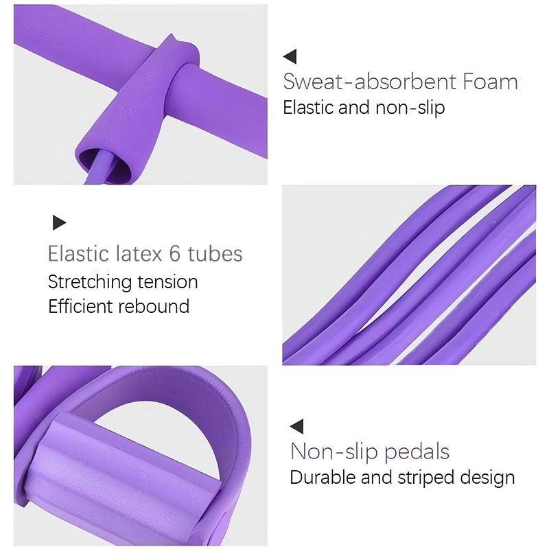 Fitnessmotståndsband-6 Rör Pedal Ankeldragare 2025 Uppgradering Stretchband För Träning Sit Up violett