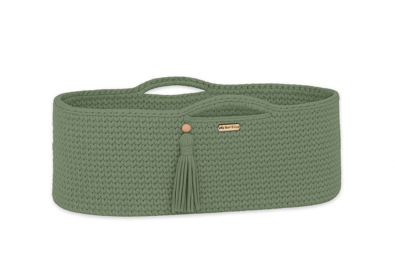 Handmade BOHO Cotton Moses Basket with Mattress - Sage