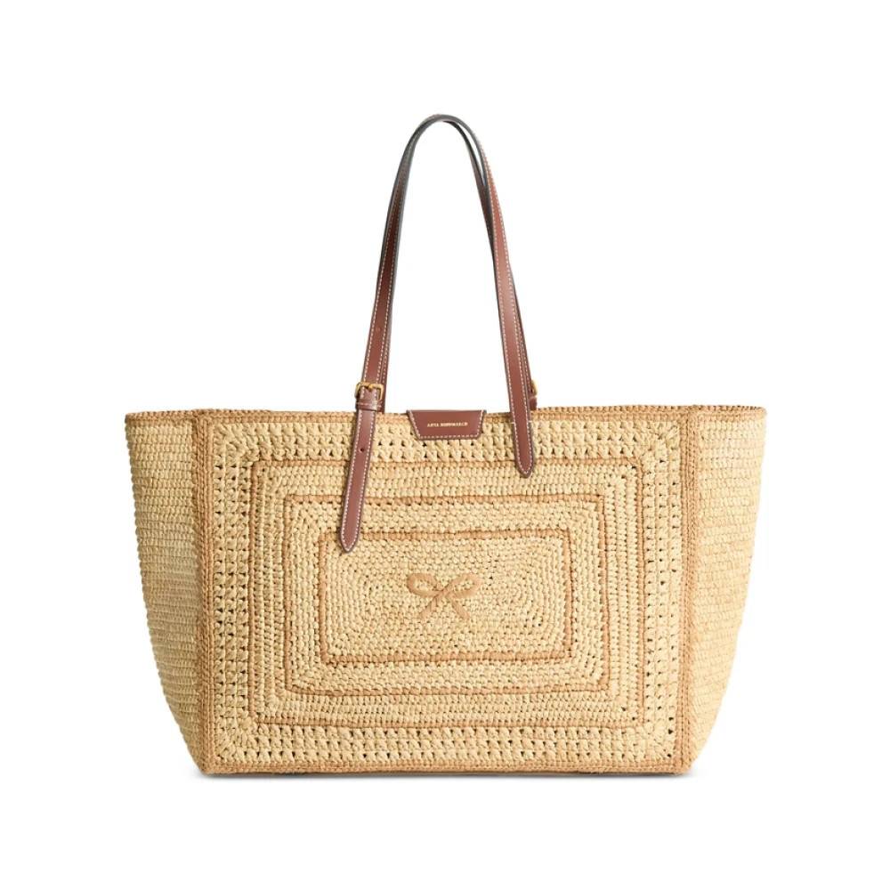 Anya Hindmarch Raffia-tote med sløjfedetalje - Tasker - Dame - Beige - ONE SIZE - Læder