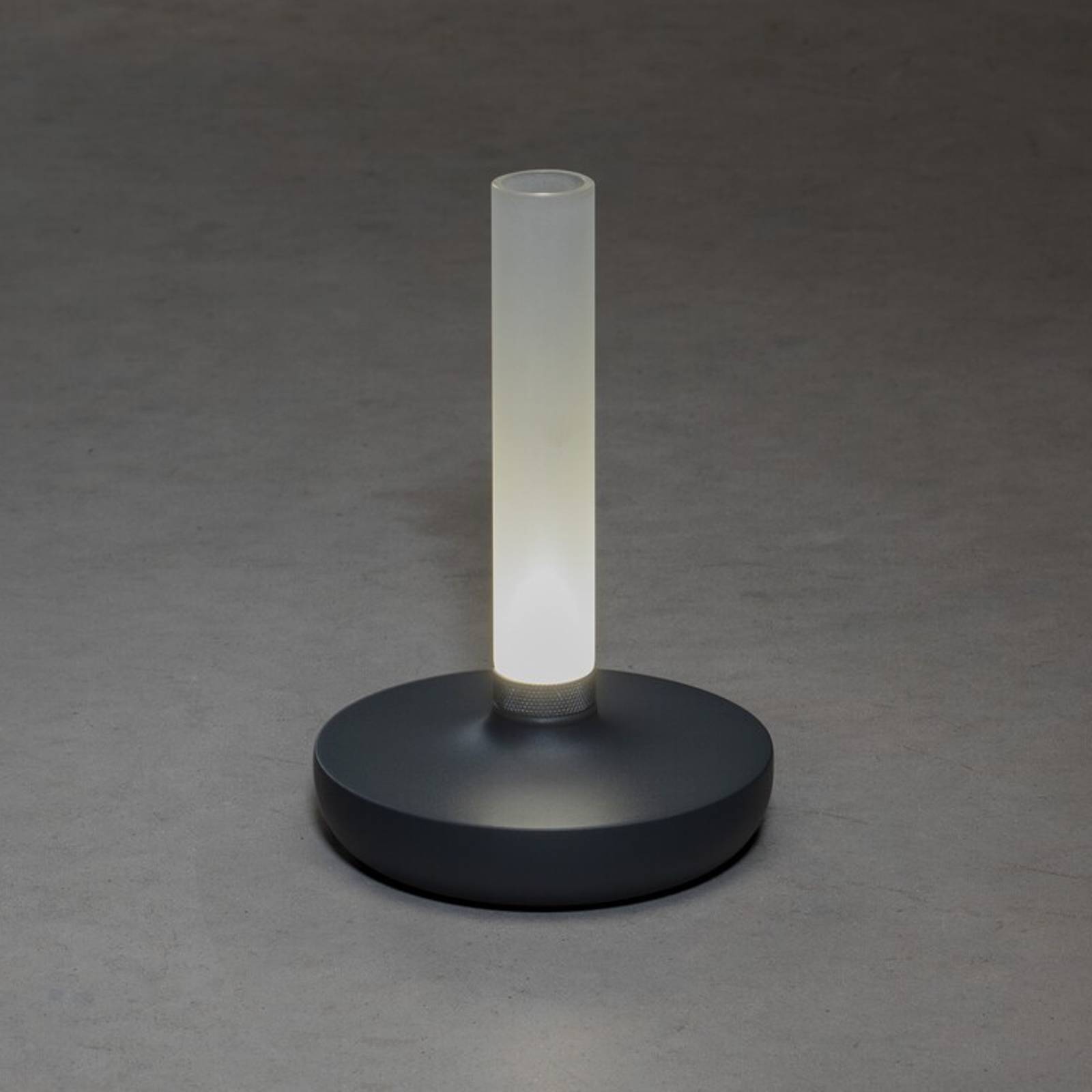 Konstsmide LED-bordslampa Biarritz, IP54, batteri, CCT, grå dimbar, Svart, Aluminium / grå / zink, Modern