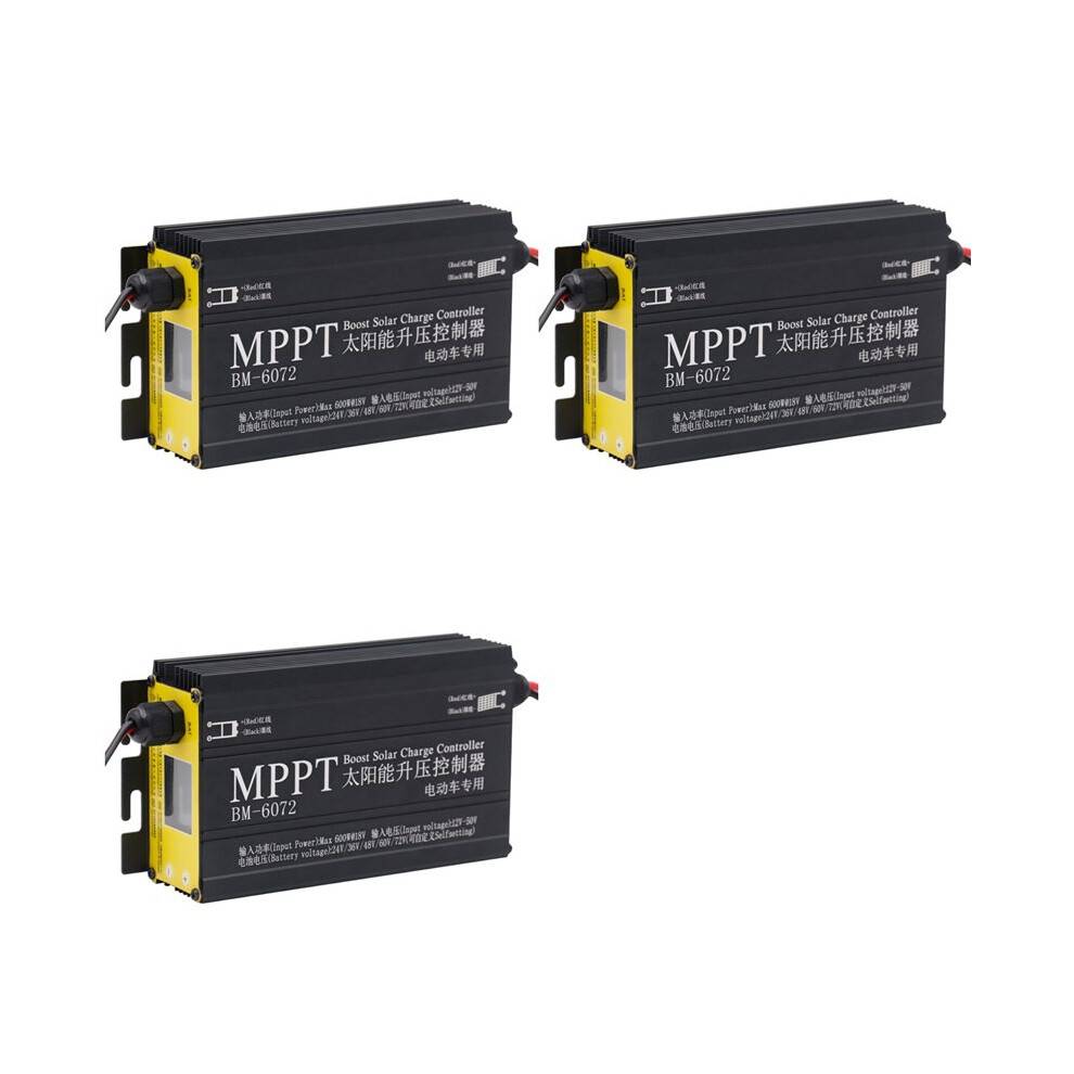 3X BM6072 600W MPPT Boost Solar Charge Controller for 24V 36V 48V 60V 72V Battery System Solar Panel 12-50V Input