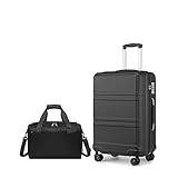 Kono Resväskor Lätt ABS+PC Hårt skal Resväska med TSA-lås + Ryanair 40x20x25 cm Kabinväska, Svart, 2 Piece Set (20 Inch)