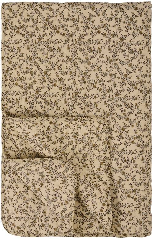 Ib Laursen - Quilt cremefarvet med brune blomsterranker- 130 x 180 cm.