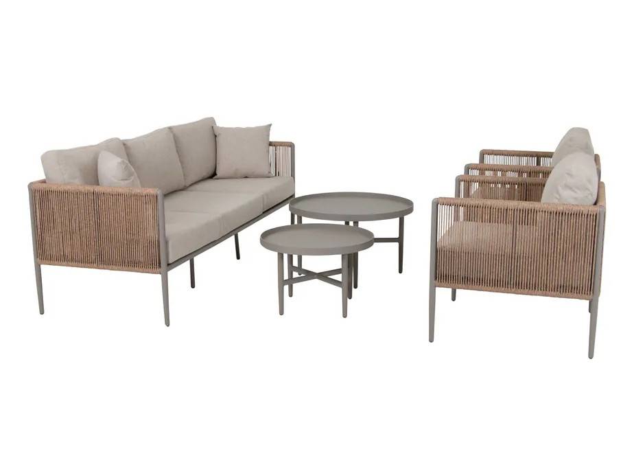 Selected Exclusive Vallda soffgrupp Khaki/natur med taupe dyna 3-sitssoffa, 2 fåtöljer & bord 60 x H40cm & 75 x H45 cm