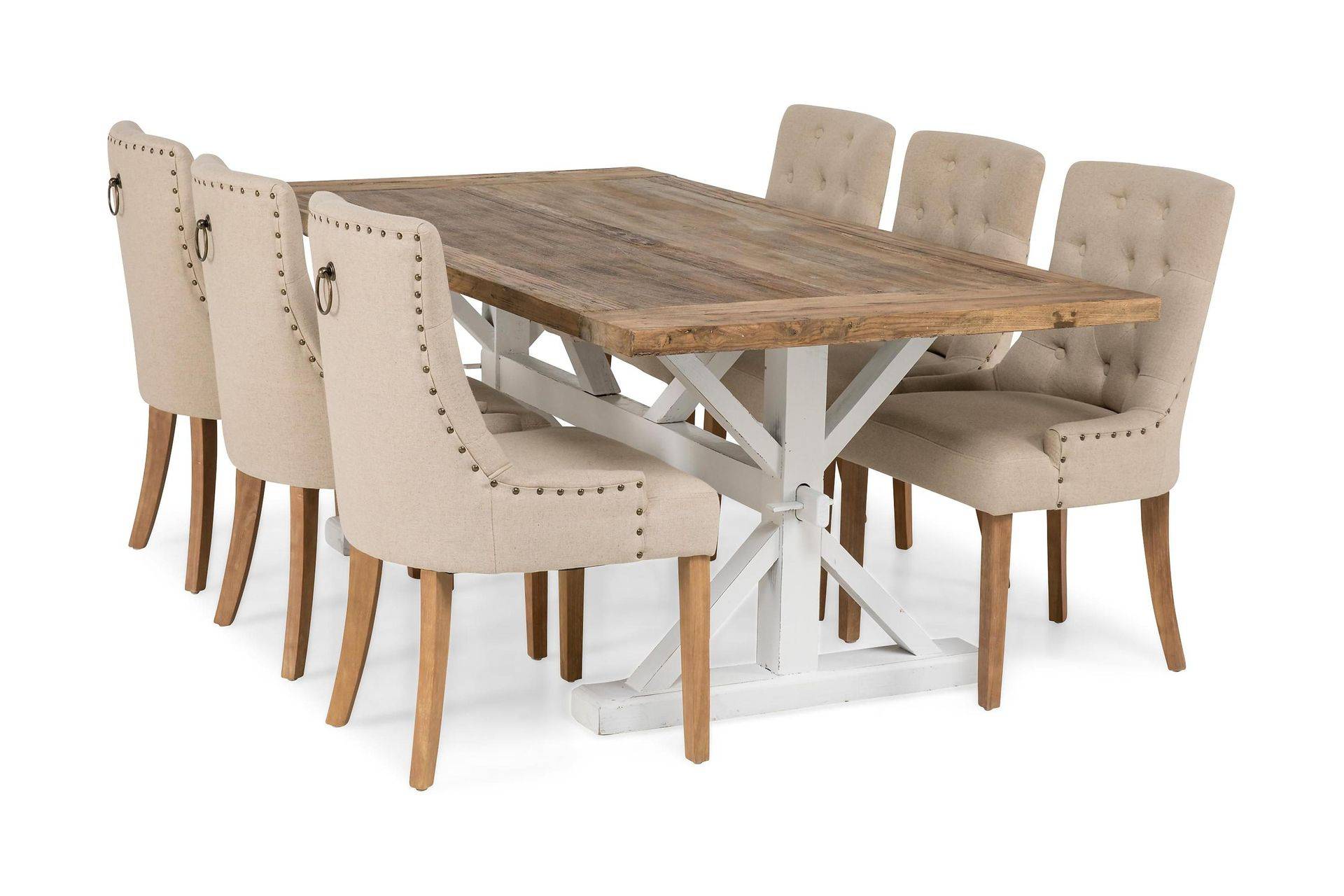 Lyon Förlängningsbar Matgrupp 200 cm med 6 Viktoria Stol Bloomington Natur/Vit/Beige Beige/White - Vit,Brun