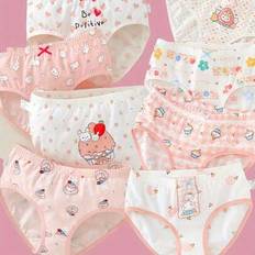 8-pack triangelshorts i bomull för flickor | Tecknad kanin och tårta-tryck | Supermjuka och andningsbara underkläder - Multifärgad (4Y,5Y)