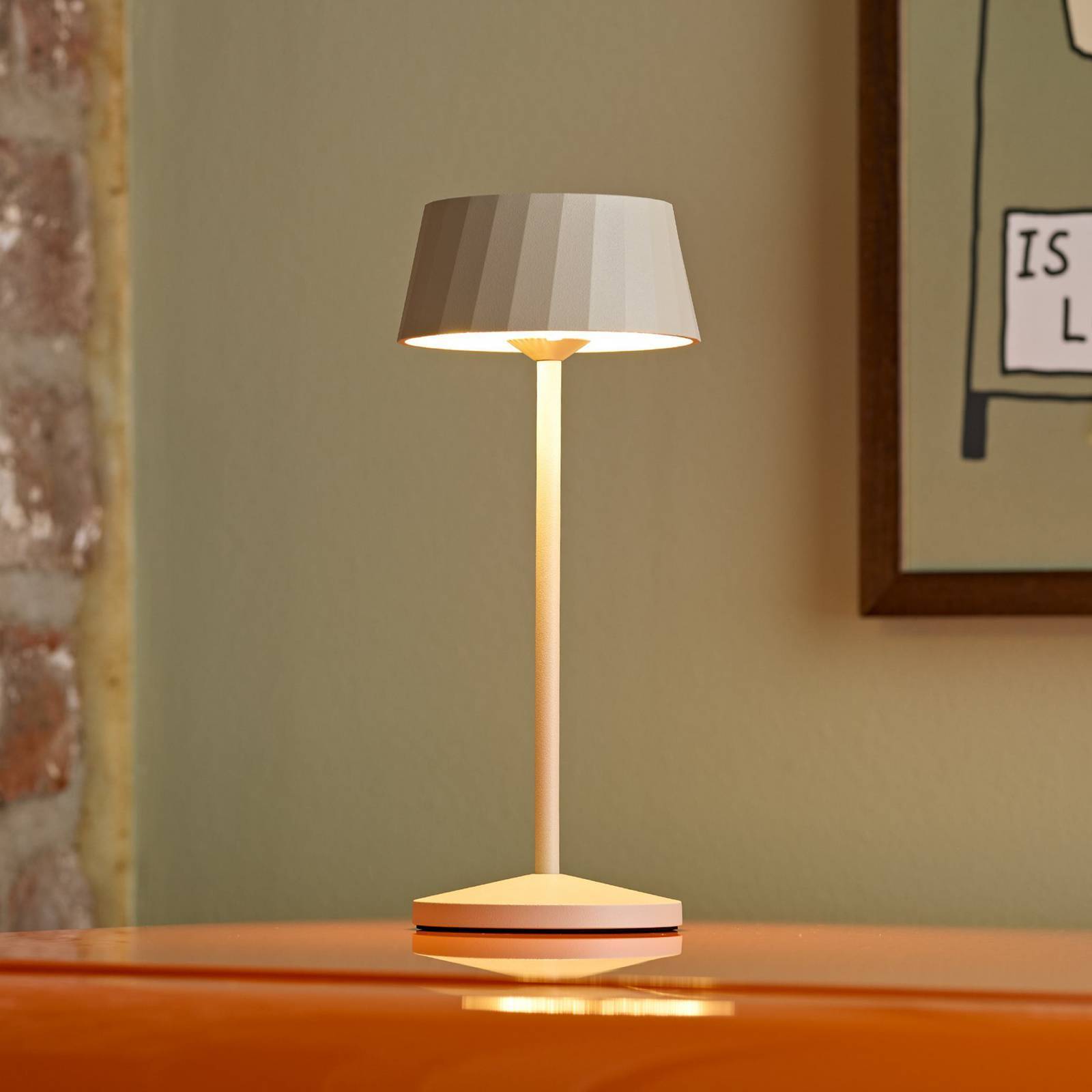 Sigor LED-bordslampa Facetta, 3-pack, beige, 22 cm, IP44 dimbar, Creme / bärnsten, Vardagsrum / matsal, Aluminium / grå / zink, Modern, LED-bordslampa
