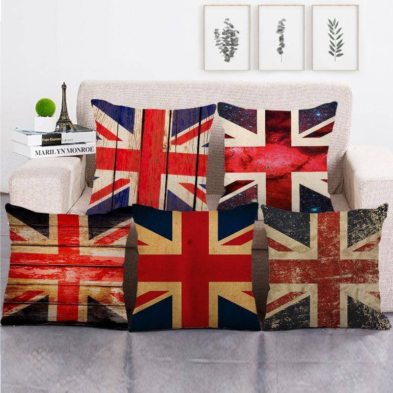 Retro-målade brittiska flaggan Digitaltryck Kort plyschkuddfodral för bilsoffa kontor Kuddfodral Hemvaror 45X45 cm