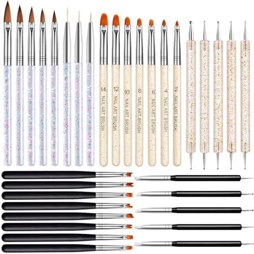 EBANKU 33st Akryl Nagelborste Set, UV Gel Nail Art penslar Nagel Blomma målarpensel Dubbla ändar Nail Dotting Nail Art Pen Liner Nagelförlängning Gel Borste för DIY Nagelsalong Hem