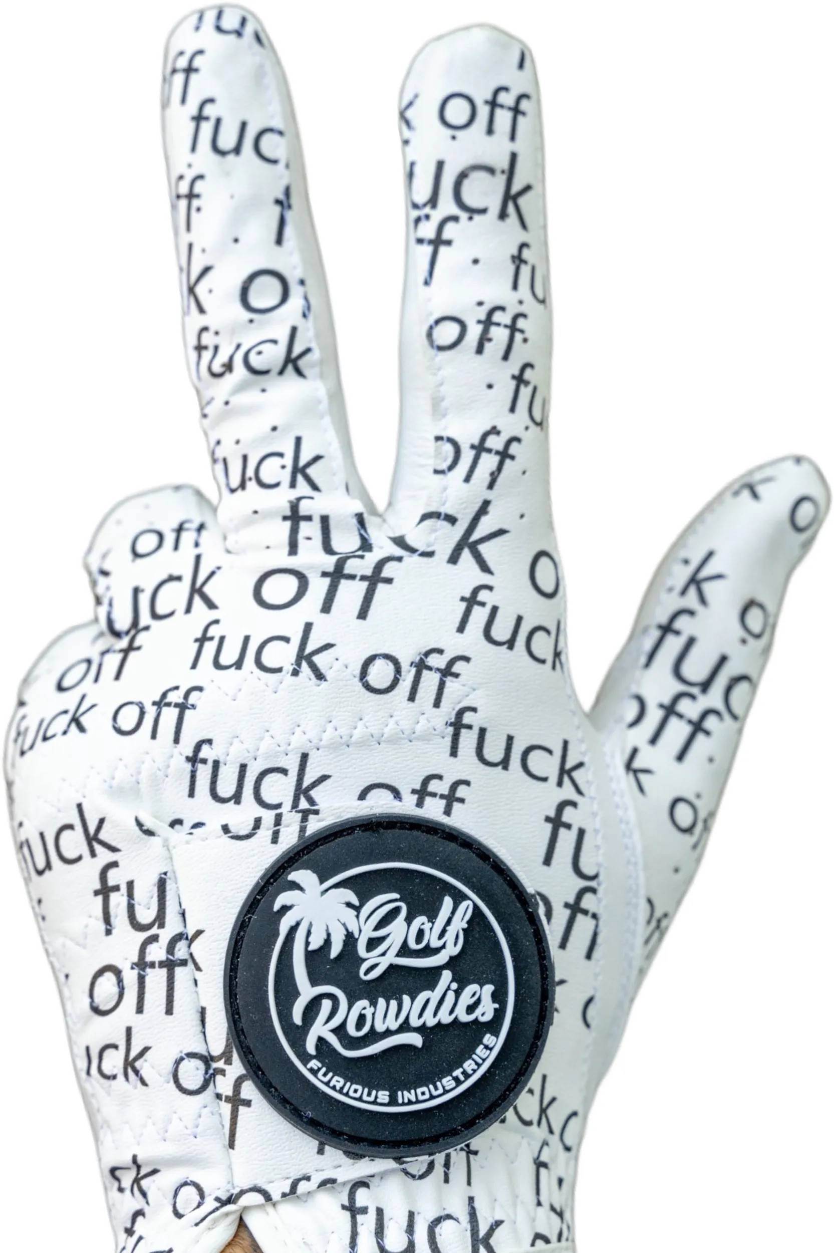 Golf Rowdies Fuck Off Herren Handschuh, weiß/mehrfarbig