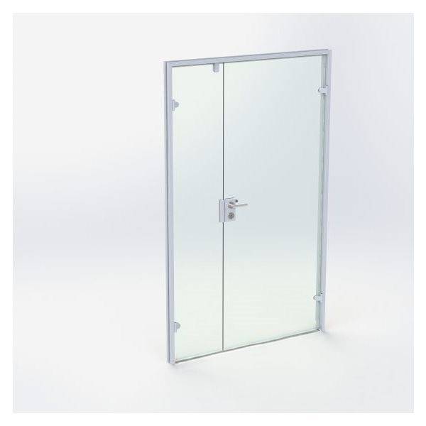 Dobbelt Glasdør - Mat Sølv - M13: 1290 x 2090 mm - (1 aktiv 1 passiv).