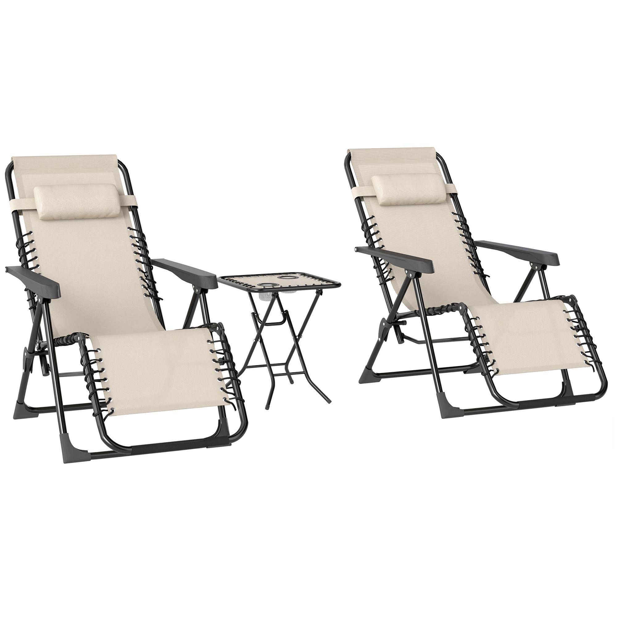 Trädgårdsloungeset 3 delar. Solstol med Tebord 2 Loungestolar Kudde, Utomhuslounger 90x56x110 cm Beige beige