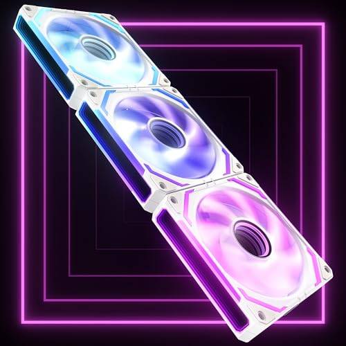 AsiaHorse COSMIQ RGB PC Lüfter 120MM Gehäuselüfter 3 Stück, ARGB Daisy Chain PC Lüfter [Infinity Mirror] [FDB] 2000 RPM/68,5 CFM/24 LEDS 4 Pin PWN & 5V 3Pin ARGB mit Controller. Weiß