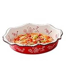 Middagstallrikar,Lasagneform Stor djup, stor rund ugnsform, färgglad keramisk pajform Rund pajtallrik, Ugn till bord Middagstallrikar Quicheform Bakform for pizza(Red)
