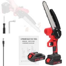 21V 8inch Portable Electric Pruning Saws Small Wood Splitting Chainsaw Brush Motor Onehanded 2pcs batteries UK Plug flerfärgad