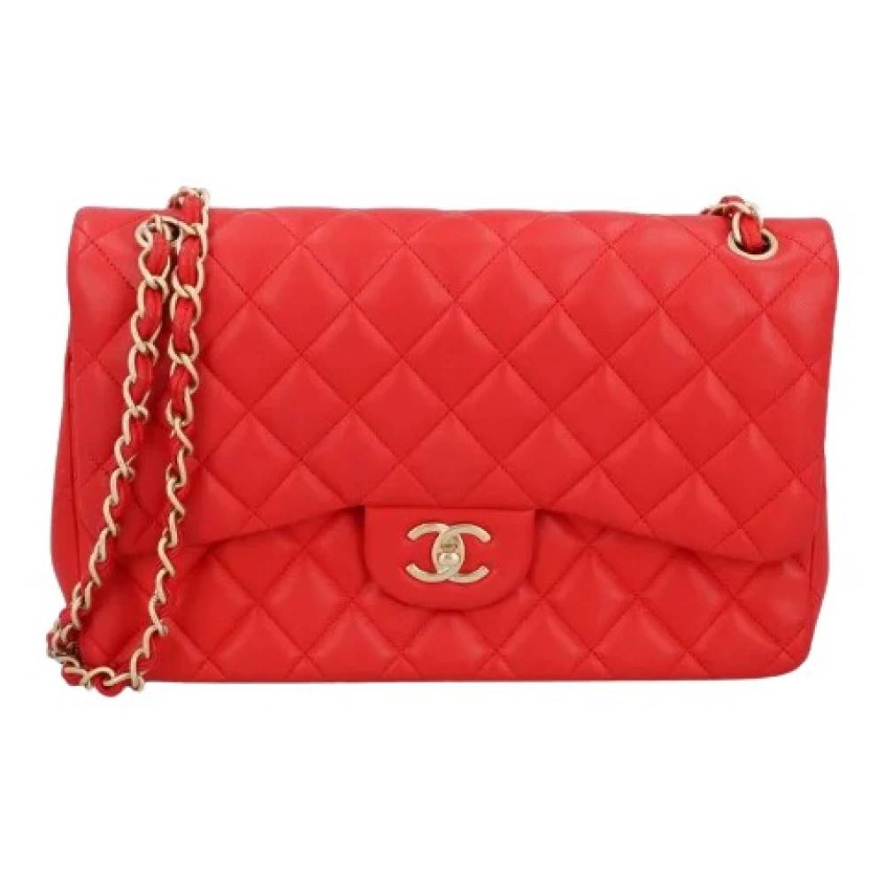 Chanel Vintage Pre-owned Large Classic BAG - Vintage - Dame - Rød - ONE SIZE - Uld